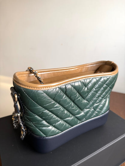 Pre-owned Chanel Gabrielle Small V-stitch Dark Green Leather Hobo Bag Limited Color