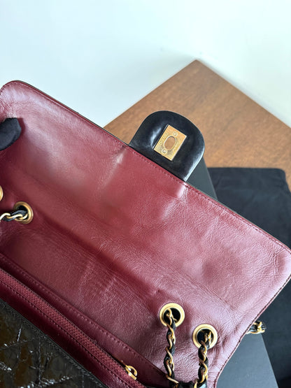 Pre-owned Chanel CC Black Waxed Leather Flap Bag