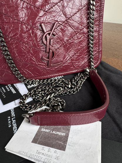 Pre-owned Saint Laurent Niki Mini Burgundy Leather Flap Bag
