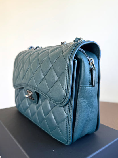 Pre-owned Chanel CC Dark Green Leather Flap Bag