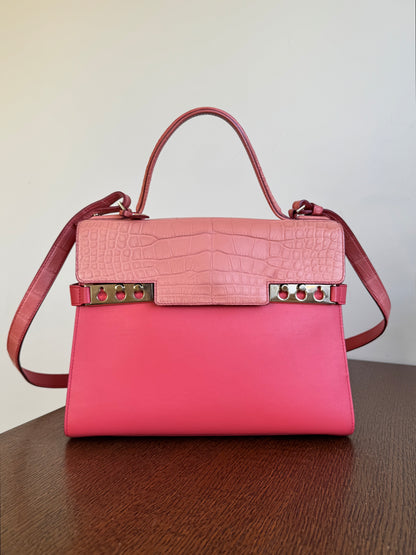 Pre-owned Delvaux Tempête MM Salmon Pink Crocodile Leather Bag