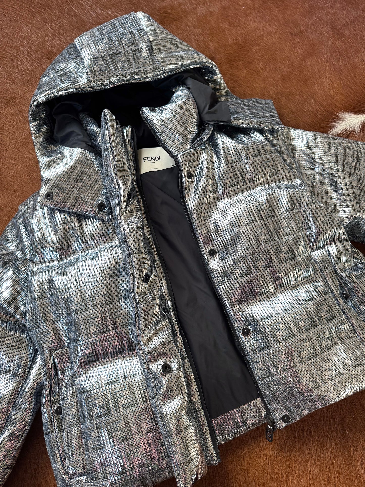 Pre-owned Fendi Silver Full Bomber Down Jacket
