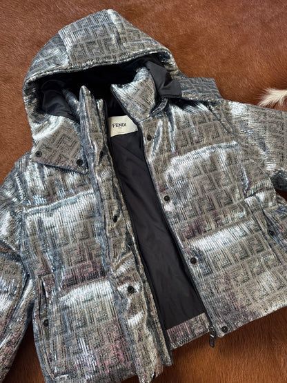 Pre-owned Fendi Silver Full Bomber Down Jacket