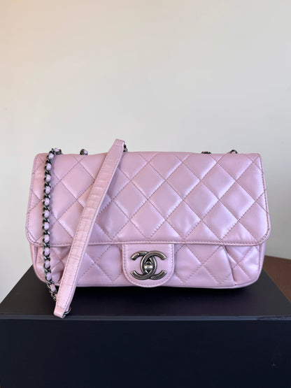 Pre-owned Chanel Coco Pleats Pink Glazed Calfskin Flap Bag