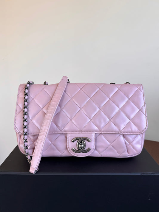Pre-owned Chanel Coco Pleats Pink Glazed Calfskin Flap Bag