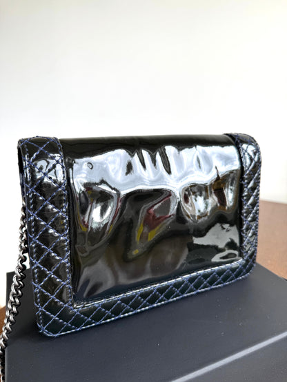 Pre-owned Chanel Boy WOC Black Patent Leather Flap Bag