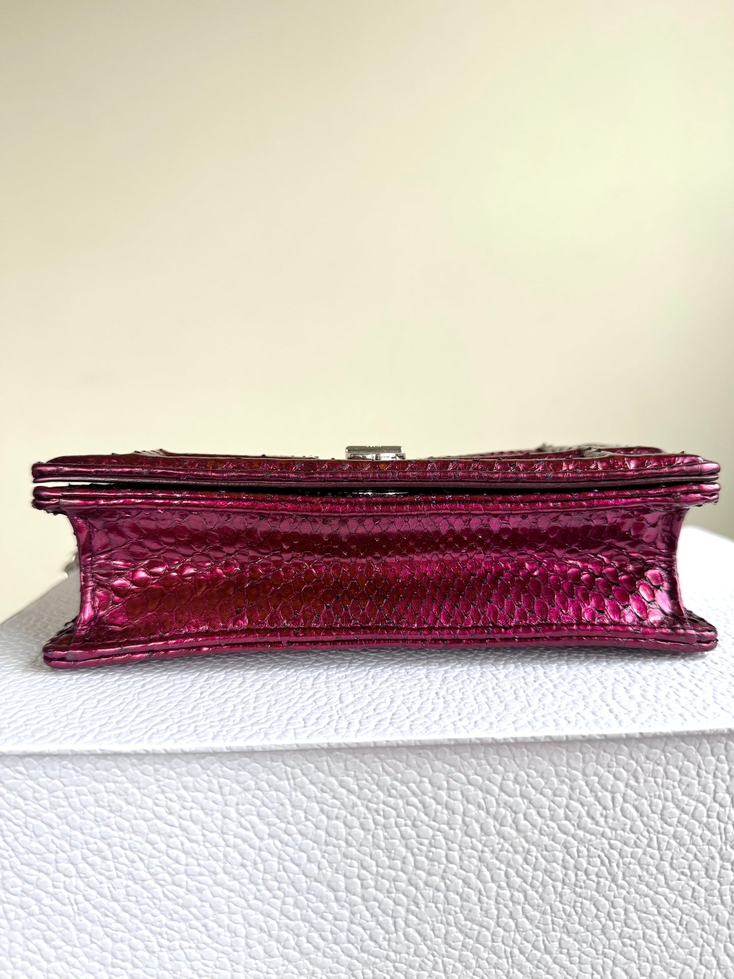 Pre-owned Dior Diorama Mini Metallic Rose Python Flap Bag