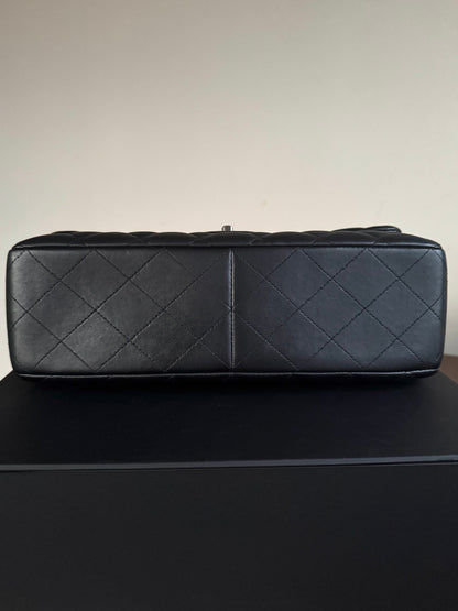 Pre-owned Chanel Timeless Classic Jumbo Black Lambskin Single Flap Bag