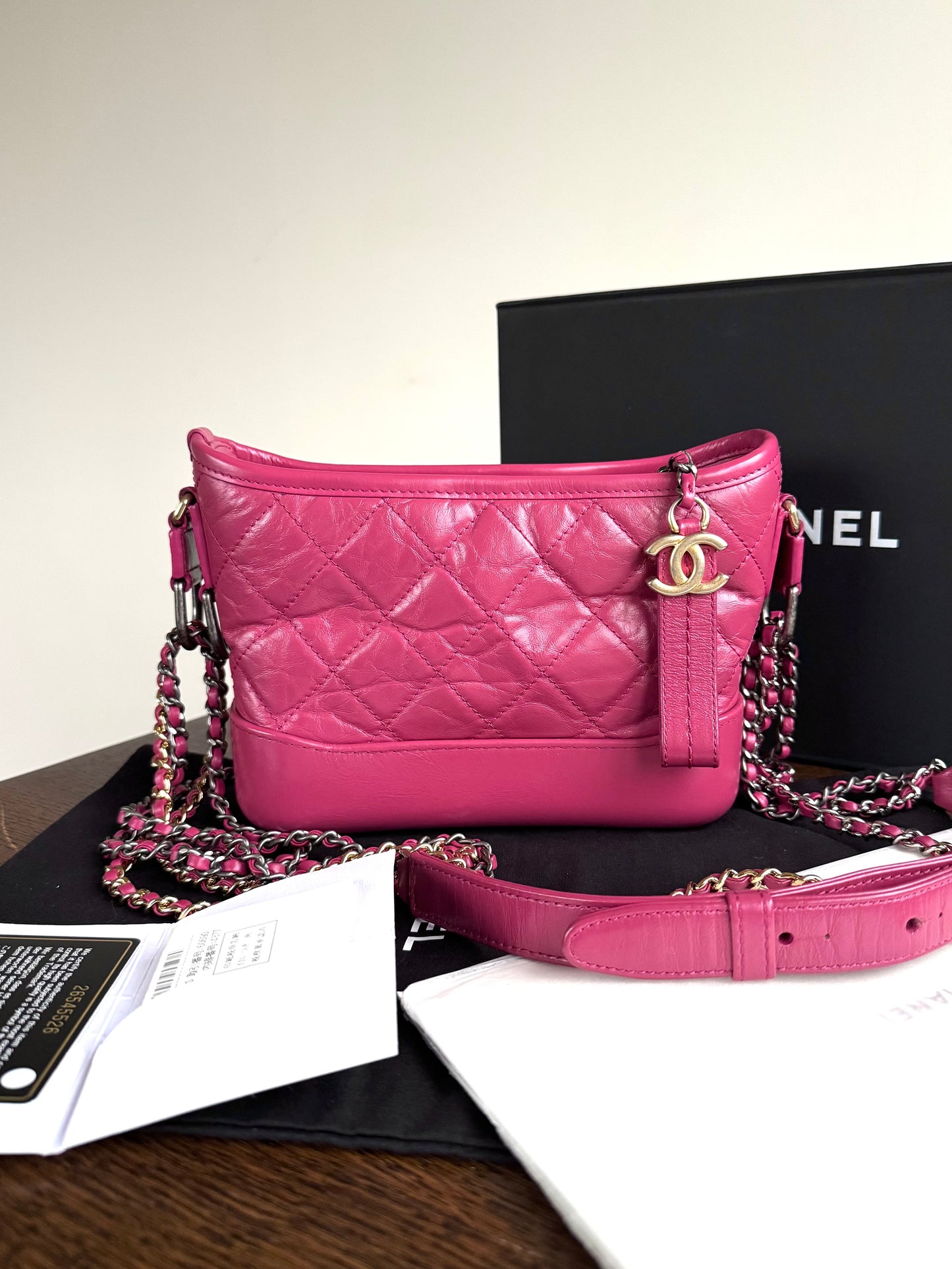 Pre-owned Chanel Gabrielle Small Pink Leather Hobo Bag