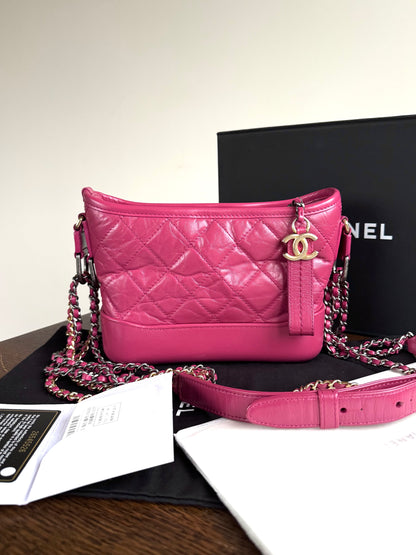 Pre-owned Chanel Gabrielle Small Pink Leather Hobo Bag