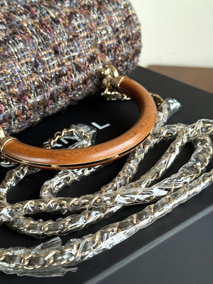 Pre-owned Chanel Knock On Wood Brown Tweed Top Handle Flap Bag