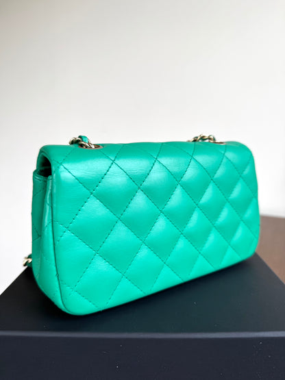 Pre-owned Chanel Timeless Extra Mini Green Leather Flap Bag