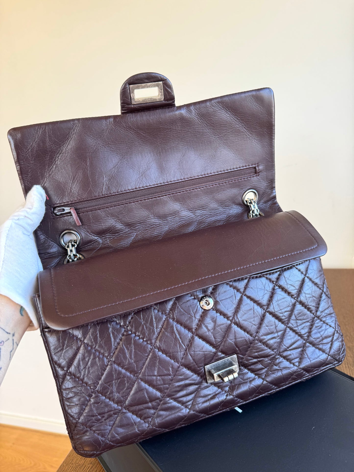 Pre-owned Chanel 2.55 Reissue Large 226 Dark Plum Brown Leather Flap Bag
