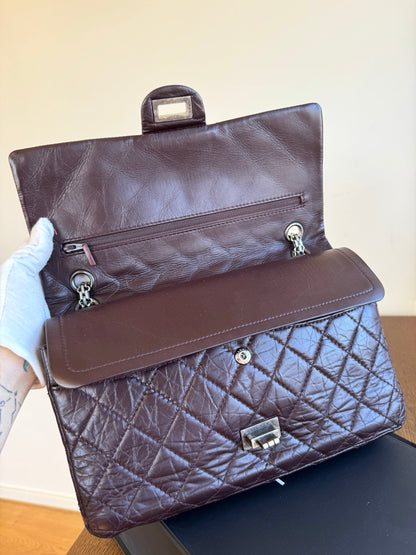 Pre-owned Chanel 2.55 Reissue Large 226 Dark Plum Brown Leather Flap Bag