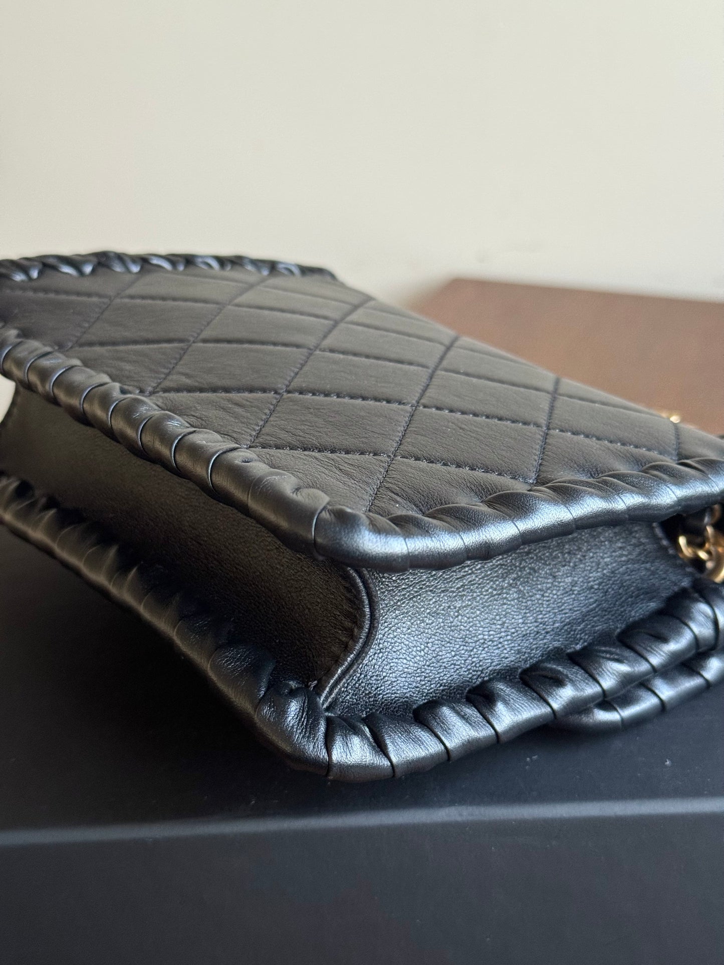 Pre-owned Chanel My Own Frame Small Black Leather Flap Bag