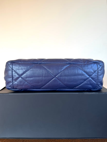 Pre-owned Chanel 19 Maxi Navy Lambskin Flap Bag