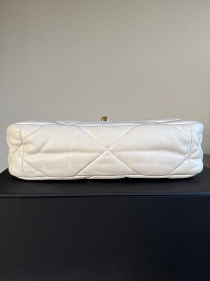 Pre-owned Chanel 19 Small White Lambskin Flap Bag