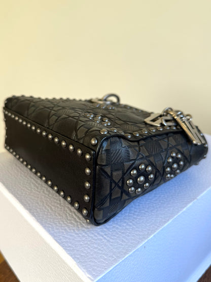 Pre-owned Dior Lady Dior Mini Studded Blacked Aged Calfskin Bag Limited Edition