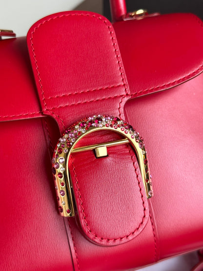 Pre-owned Delvaux Brillant Mini Swarovski Red Box Leather Bag Limited Edition