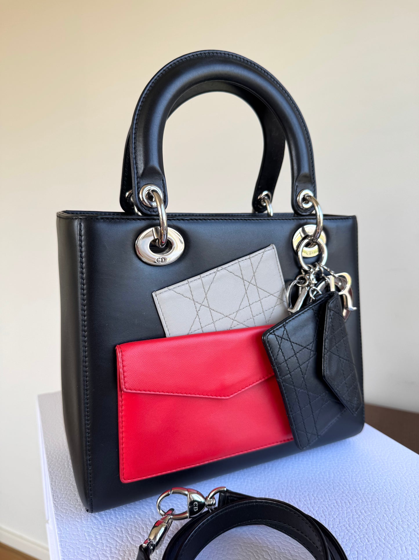 Pre-owned Dior Lady Dior Medium Pockets Multicolor Leather Bag