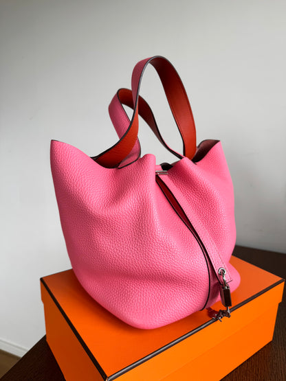 Pre-owned Hermès Picotin 22 Rose Azalee Clemence Handbag