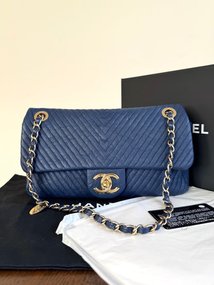 Pre-owned Chanel Timeless Standard Navy Calfskin Flap Bag