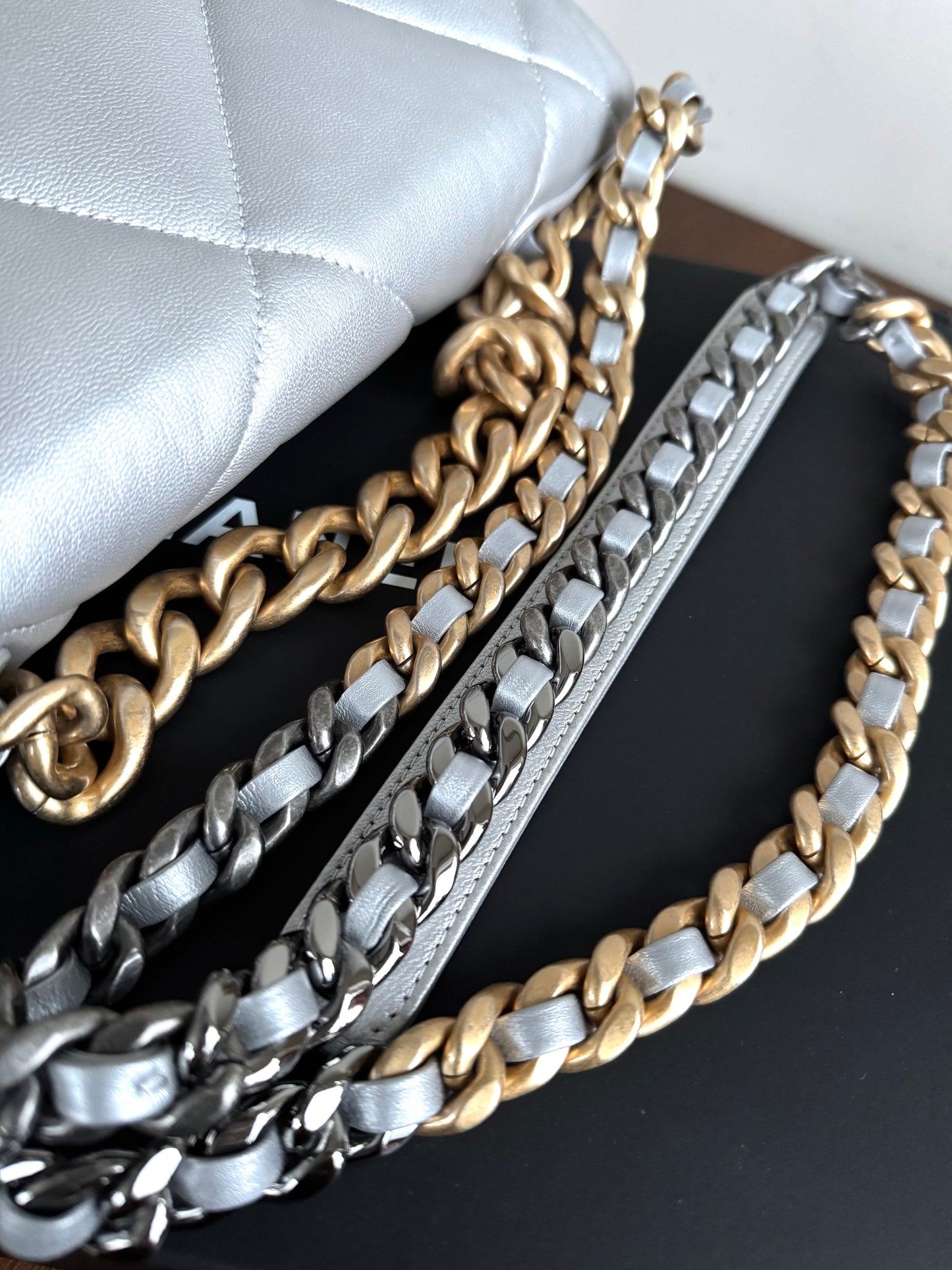 Pre-owned Chanel 19 Large Silver Lambskin Flap Bag