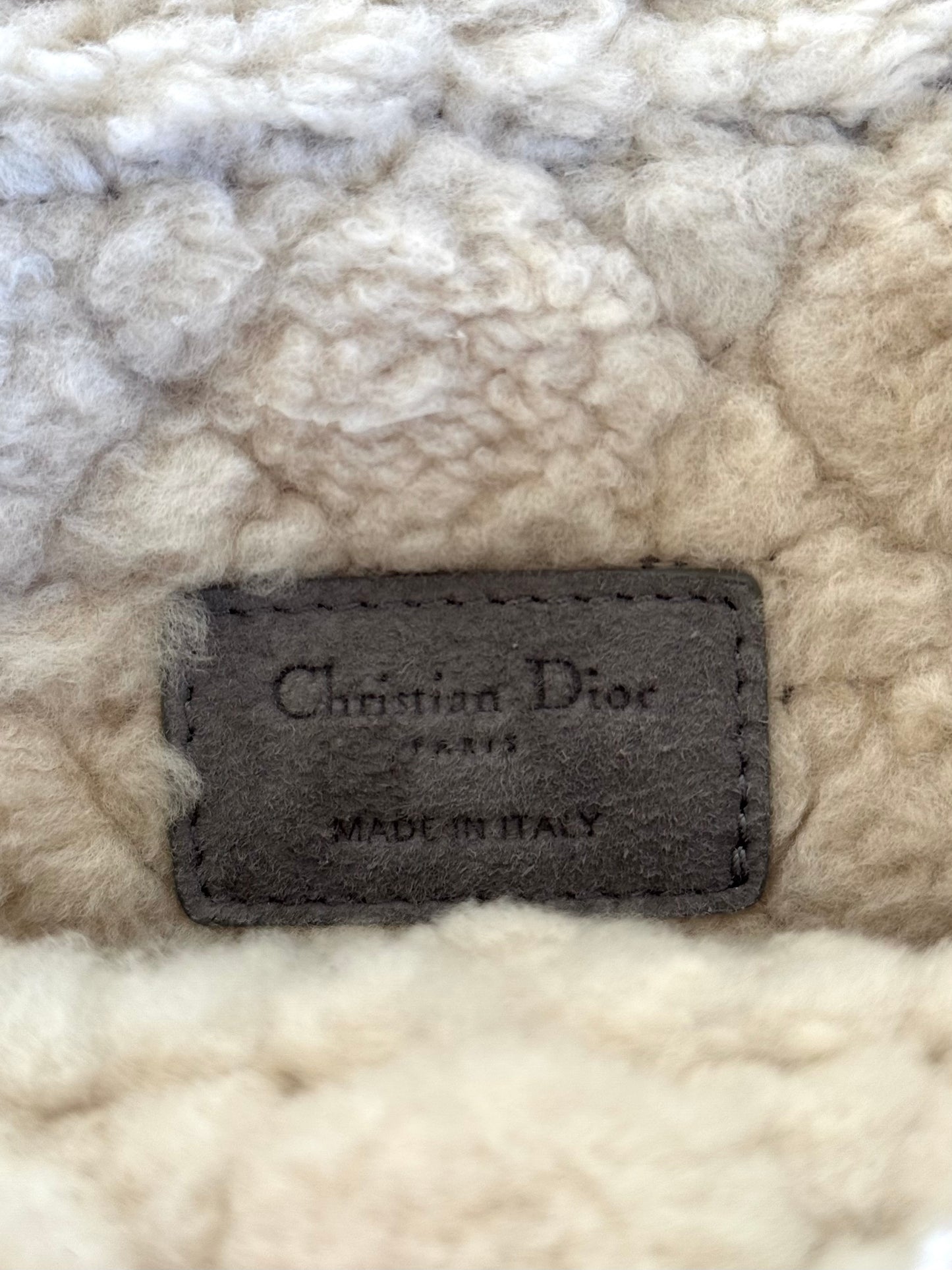 Pre-owned Dior Caro Small Grey Shearling Cannage Flap Bag