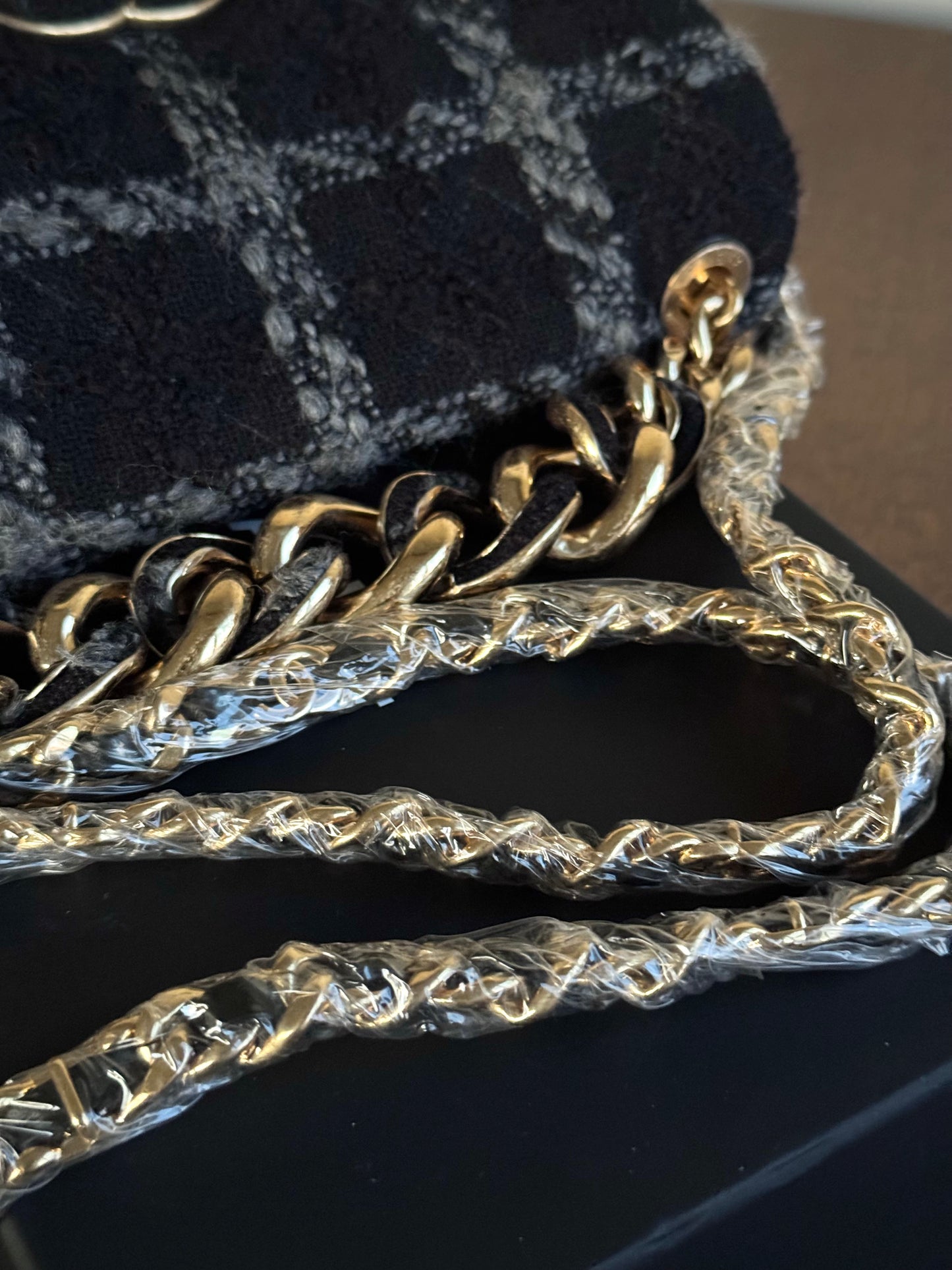 Pre-owned Chanel 19 Small Black Tweed Flap Bag