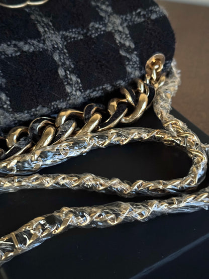Pre-owned Chanel 19 Small Black Tweed Flap Bag