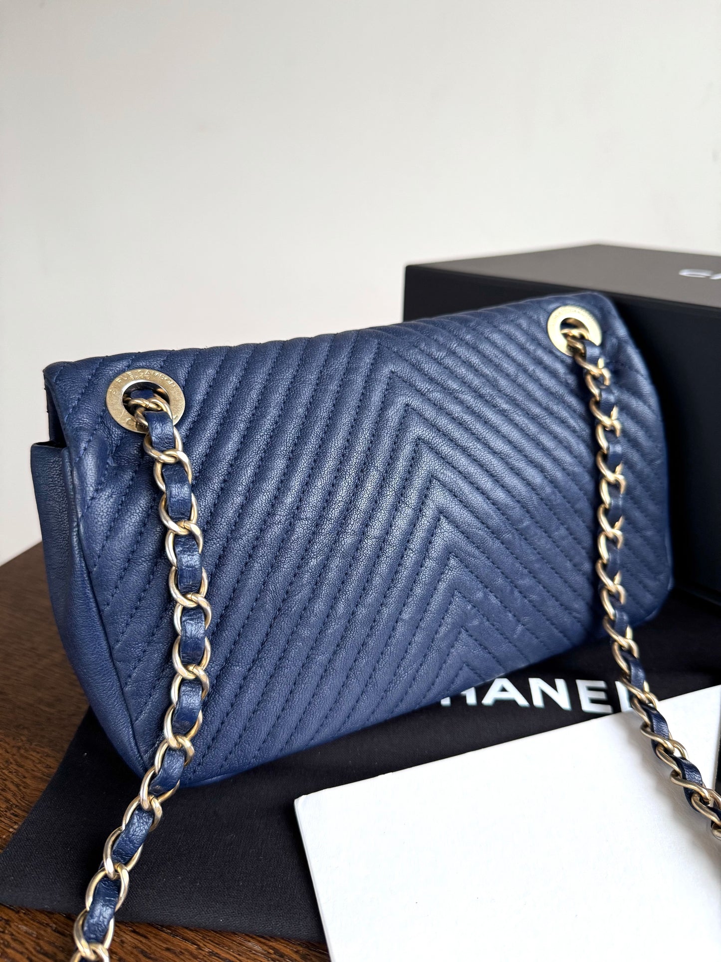 Pre-owned Chanel Timeless Classic Mini Rectangle Navy Calfskin Flap Bag