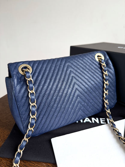 Pre-owned Chanel Timeless Classic Mini Rectangle Navy Calfskin Flap Bag