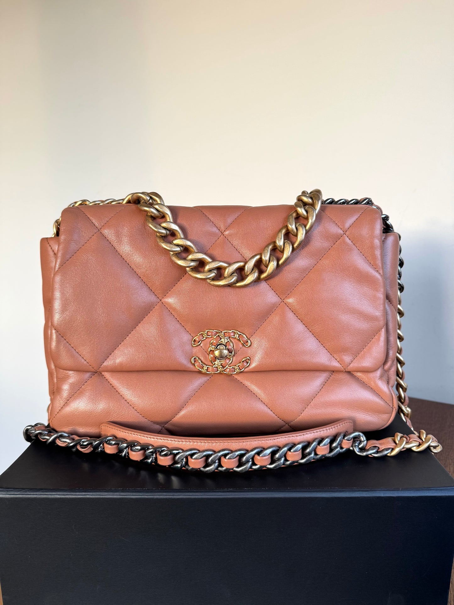 Pre-owned Chanel 19 Large Caramel Lambskin Flap Bag