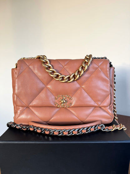 Pre-owned Chanel 19 Large Caramel Lambskin Flap Bag