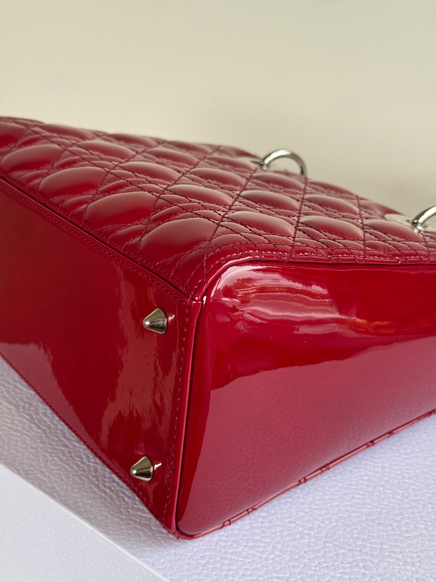 Pre-owned Dior Lady Dior Medium Burgundy Patent Leather Bag