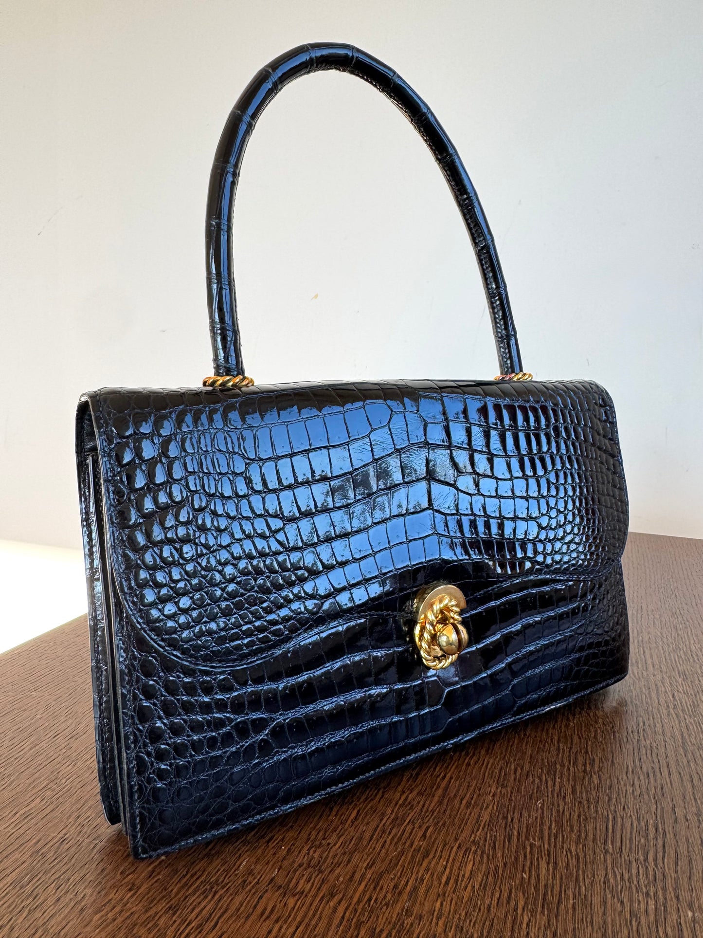 Pre-owned Hermès Vintage Escale Black Crocodile Handle Bag