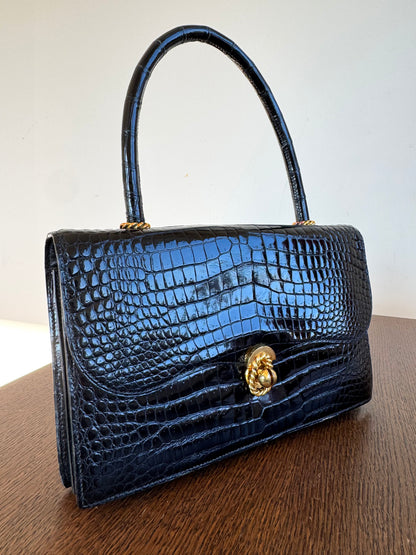 Pre-owned Hermès Vintage Escale Black Crocodile Handle Bag