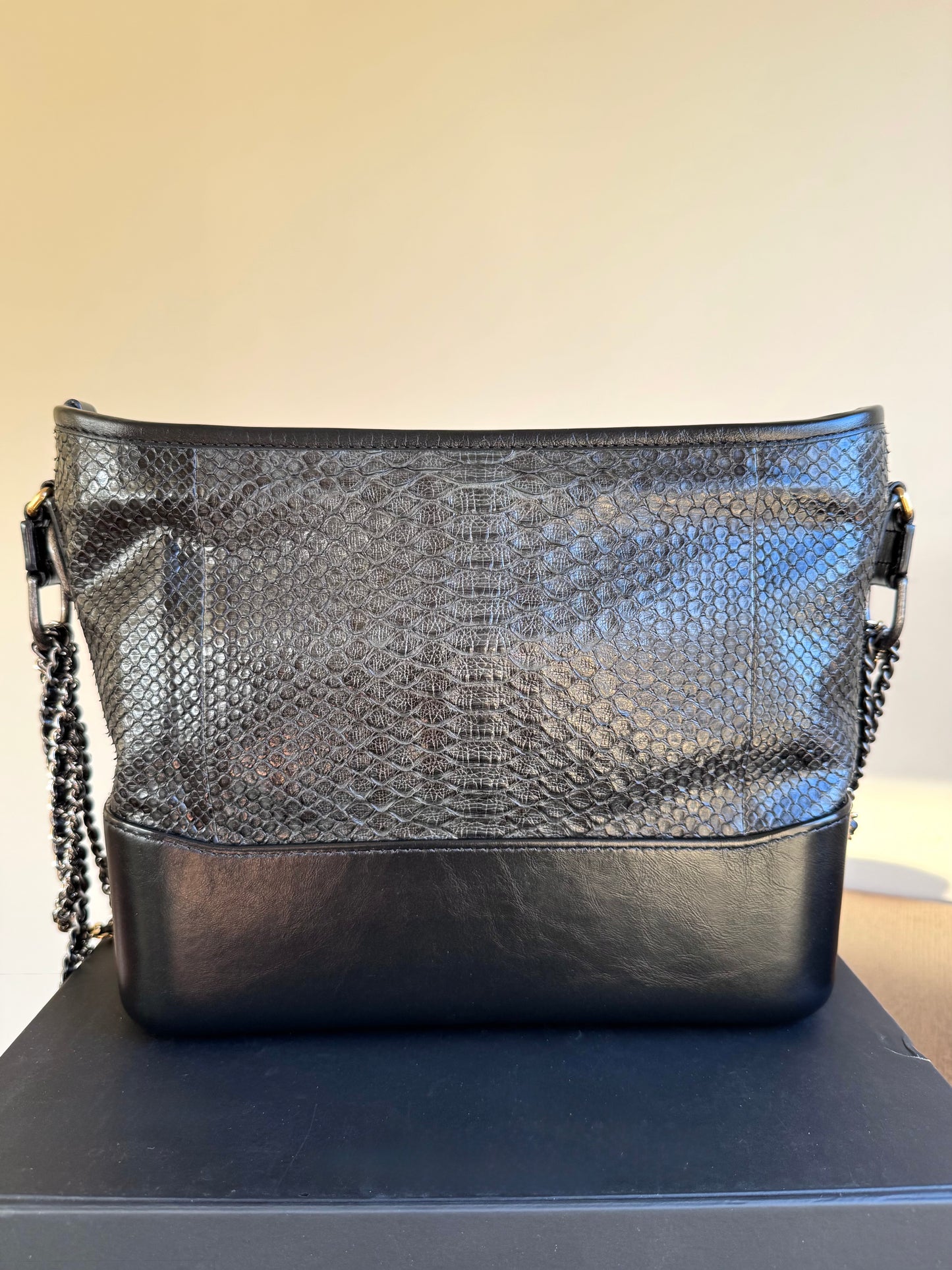 Pre-owned Chanel Gabrielle Medium Black Python Leather Hobo Bag Limited Edition