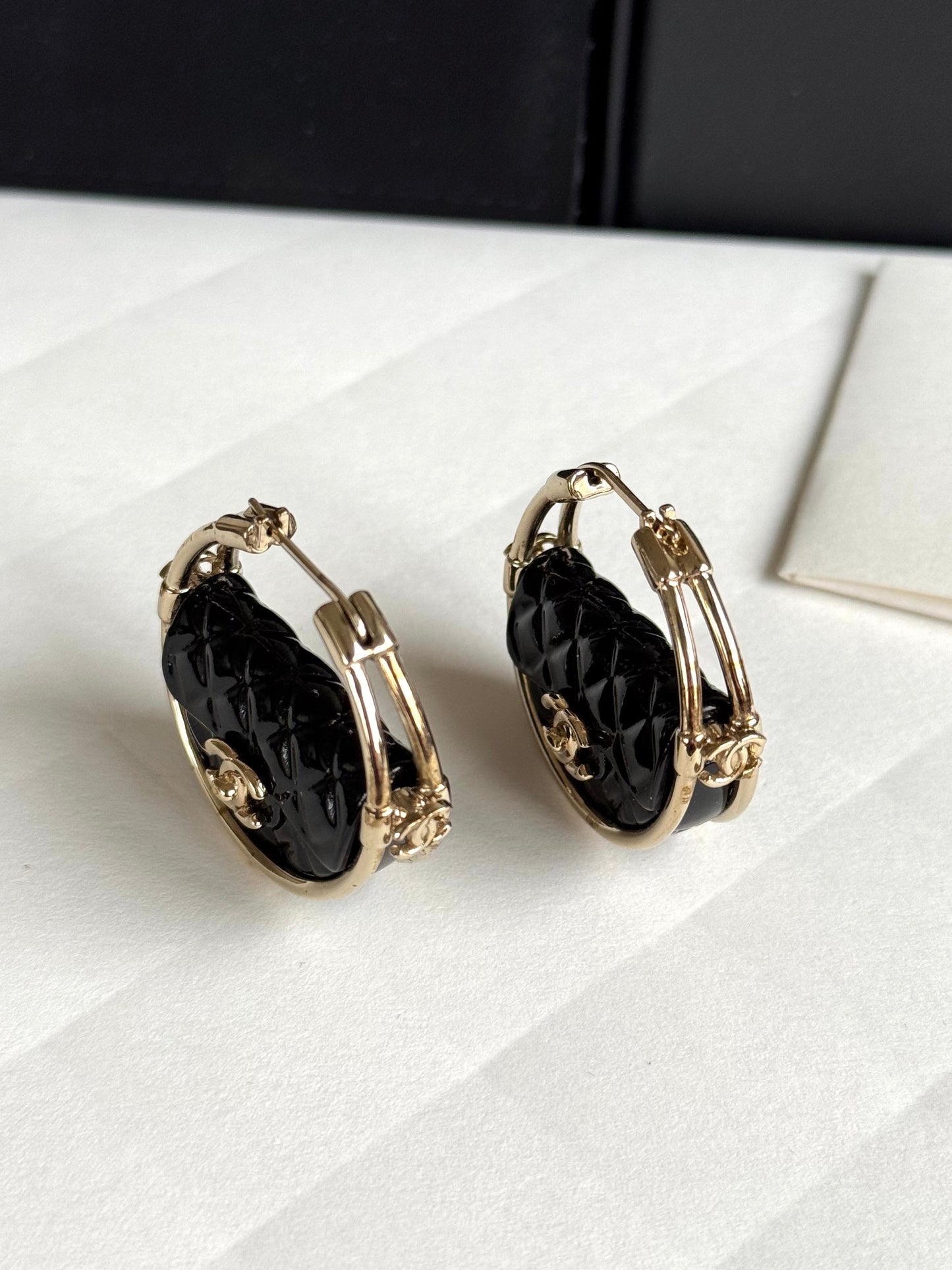 Pre-owned Chanel Resin Quilted Flap Bag Hoop Earrings