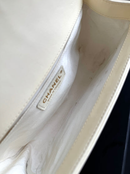 Pre-owned Chanel Boy Medium Embossed Cream Leather Bag
