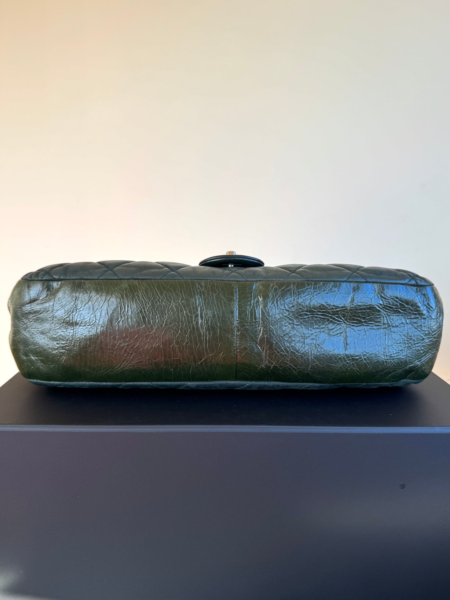 Pre-owned Chanel In The Mix Jumbo Dark Green Iridescent Leather Flap Bag