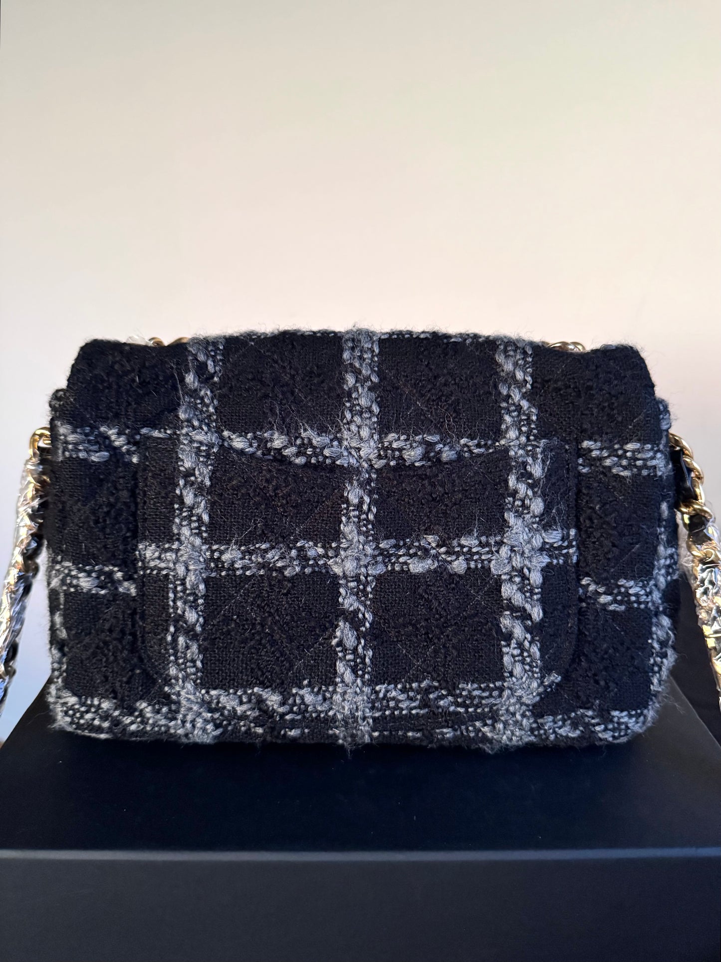 Pre-owned Chanel 19 Small Black Tweed Flap Bag