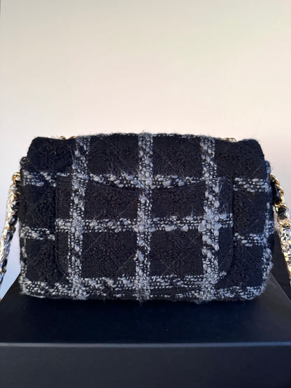 Pre-owned Chanel 19 Small Black Tweed Flap Bag
