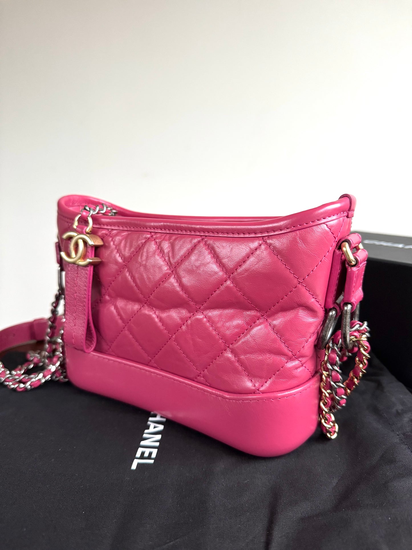 Pre-owned Chanel Gabrielle Small Pink Leather Hobo Bag