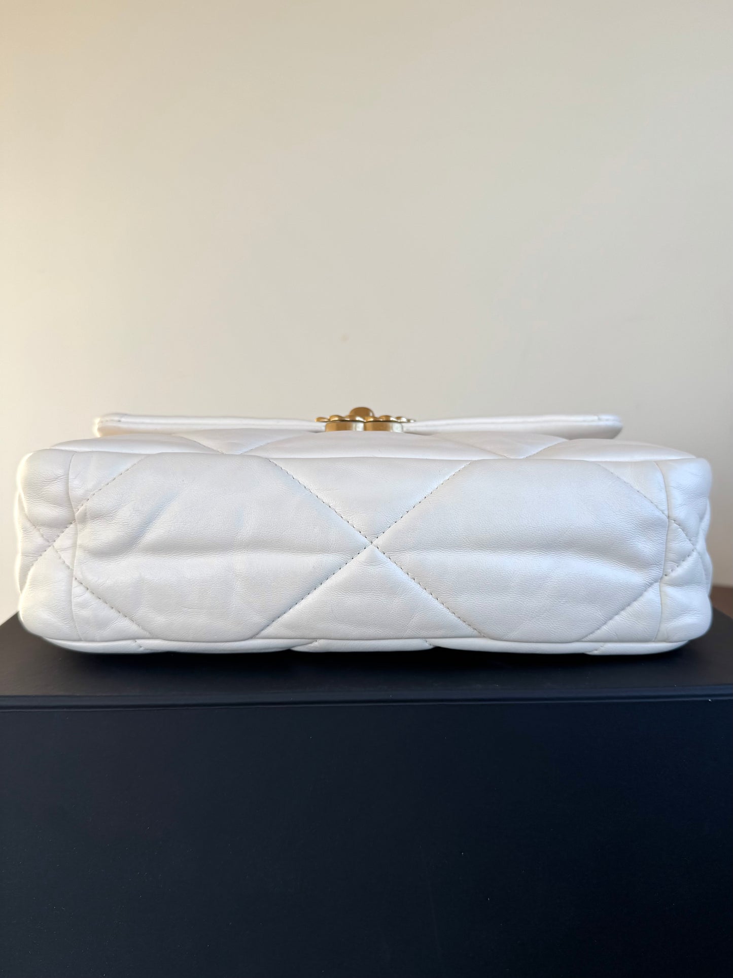 Pre-owned Chanel 19 Small White Lambskin Flap Bag