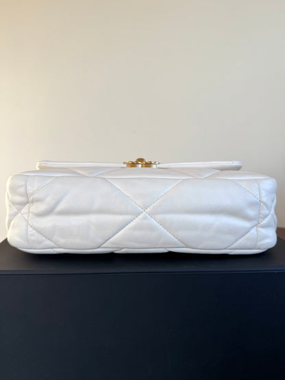 Pre-owned Chanel 19 Small White Lambskin Flap Bag