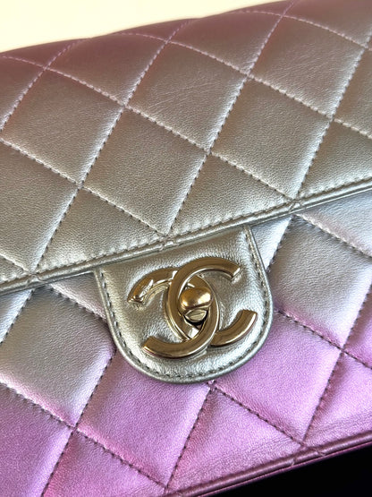 Pre-owned Chanel Like A Wallet Metallic Silver Pink Lambskin Flap Bag