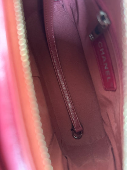 Pre-owned Chanel Gabrielle Small Orange Red Leather Hobo Bag