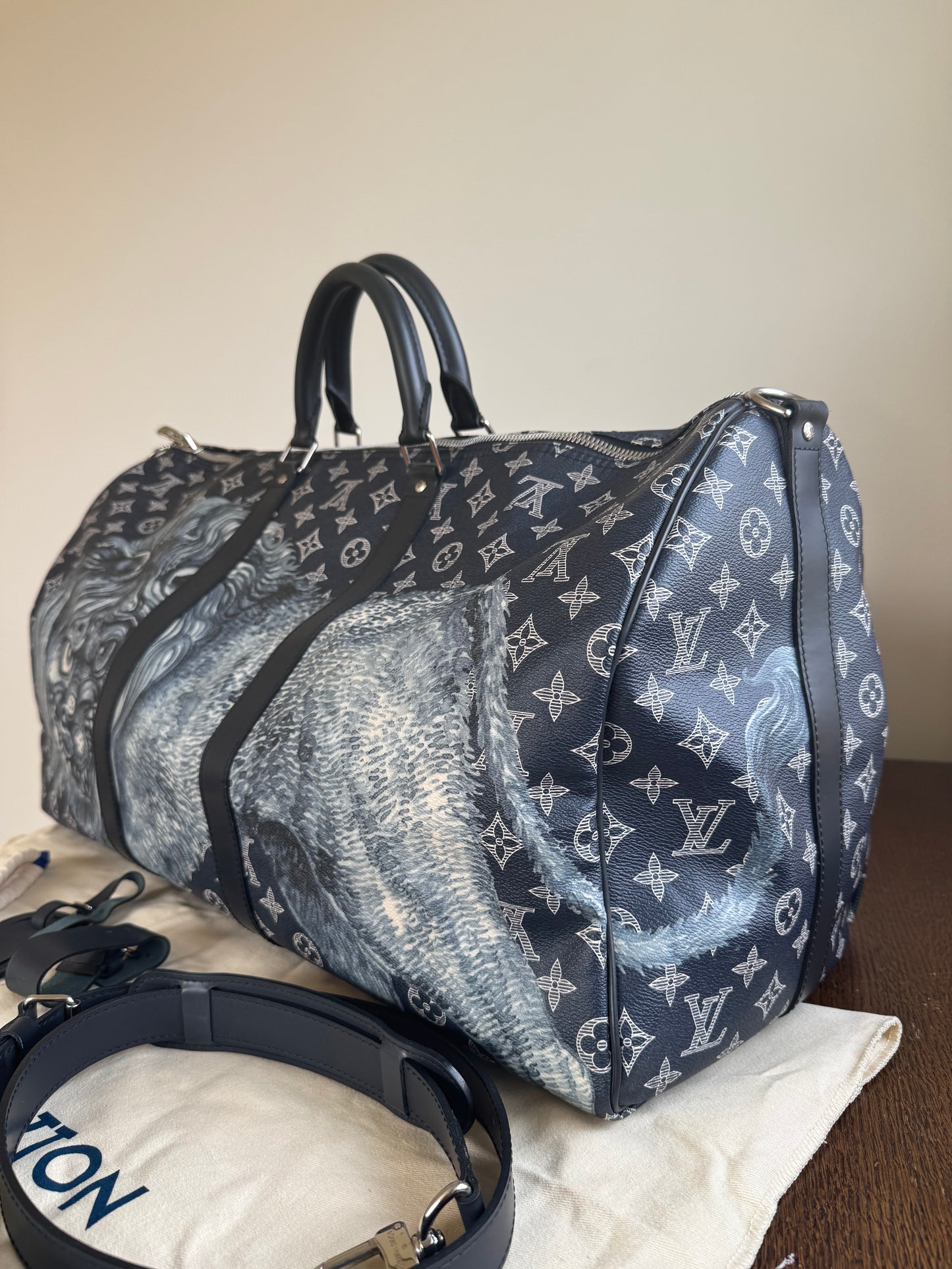 Pre-owned Louis Vuitton Chapman Brothers Keepall 55 Ink Lion Travel Bag