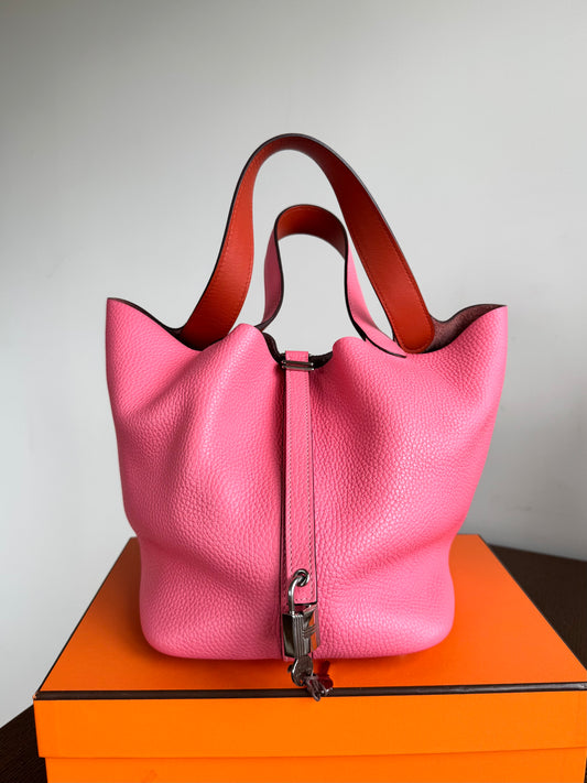 Pre-owned Hermès Picotin 22 Rose Azalee Clemence Handbag